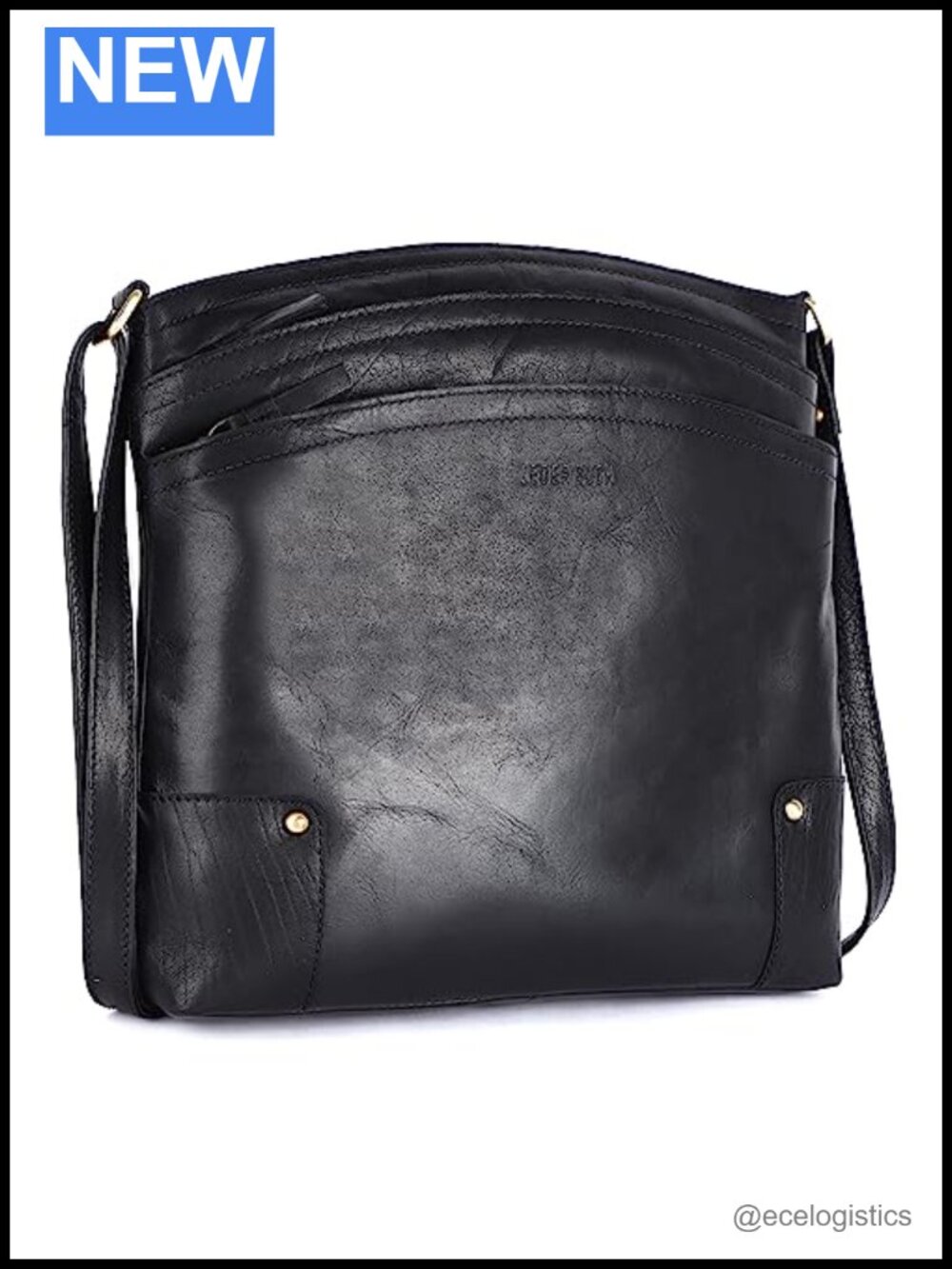 Genuine Leather Large Sling Crossbody Handbag Triple Zip Adjustable Strap